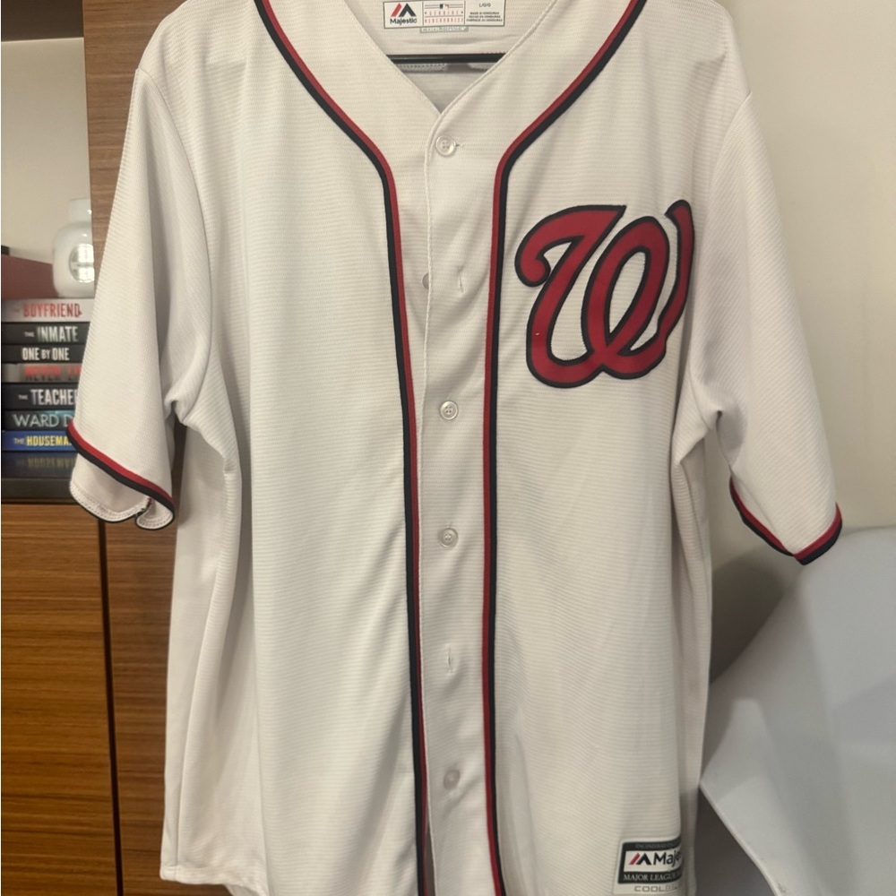 Majestic Nationals White Jersey with Red Trim